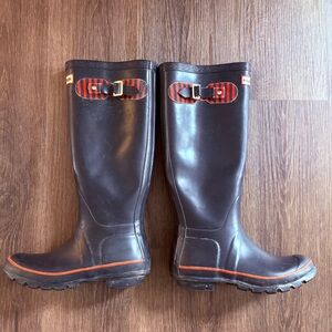 Hunter Vintage Rare Festival Rain Boots UK 4 US 7 7.5 Red Striped Tall Heavy